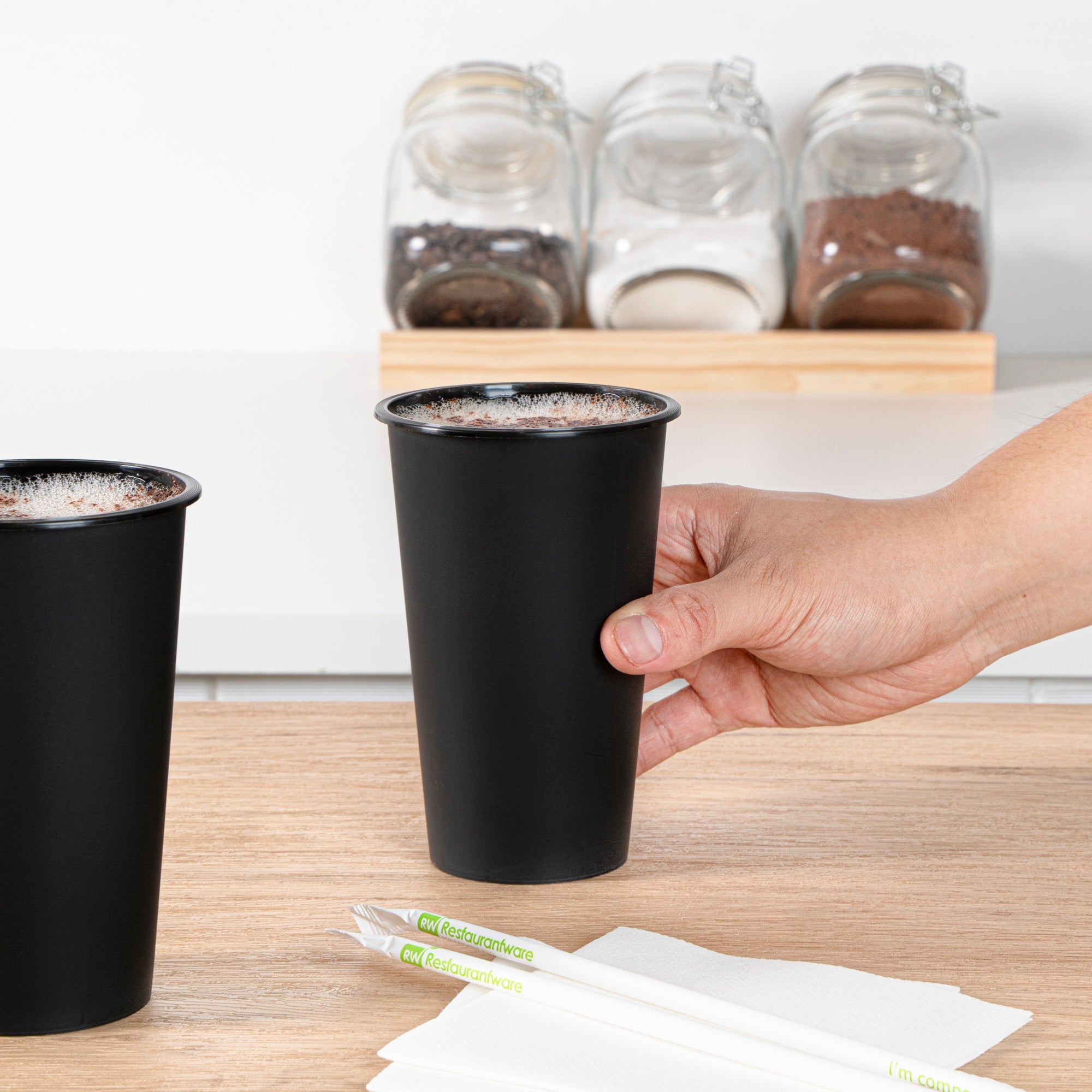 Bev Tek 16 oz Round Matte Black Plastic Hot / Cold Drinking Cup - 3 1/2" x 3 1/2" x 5 1/4" - 100 count box