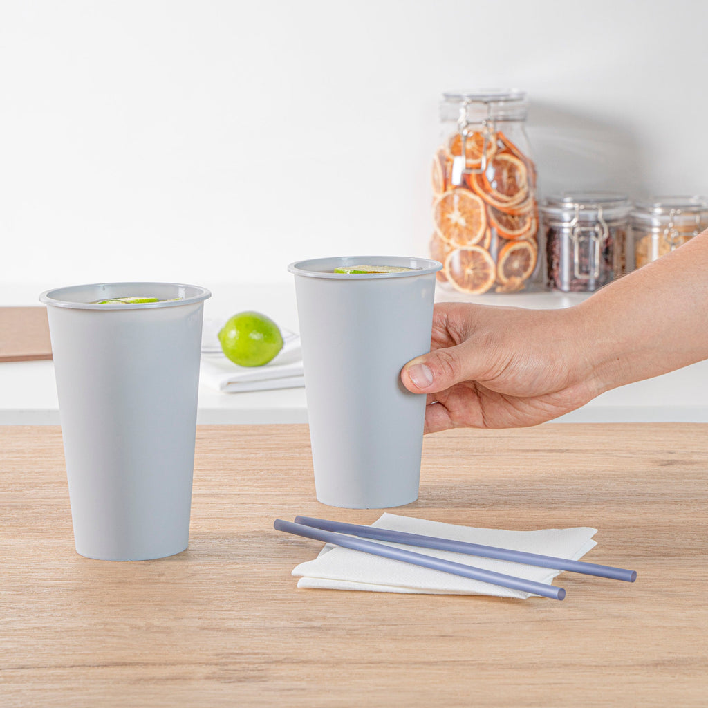 Bev Tek 16 oz Round Matte Gray Plastic Hot / Cold Drinking Cup - 3 1/2" x 3 1/2" x 5 1/4" - 100 count box