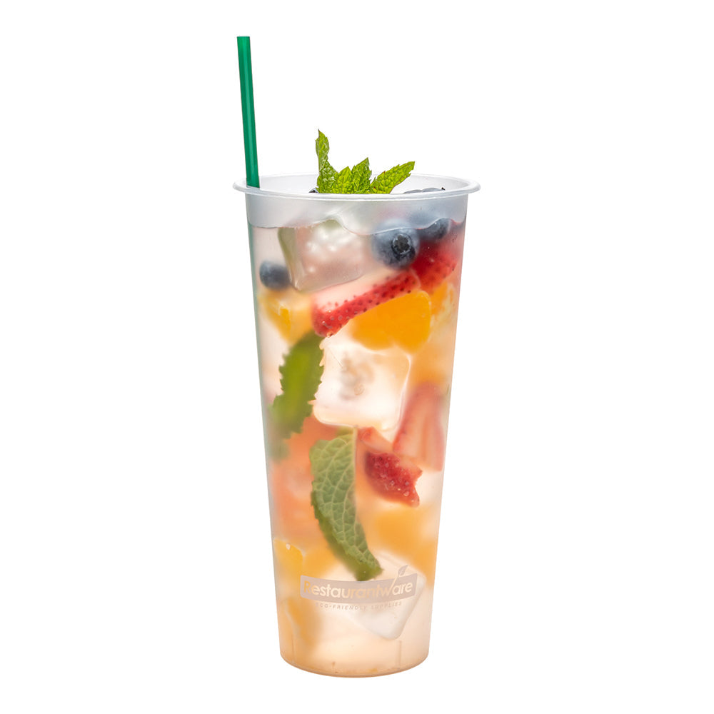 Bev Tek 24 oz Round Frosted Clear Plastic Hot / Cold Drinking Cup - 3 1/2" x 3 1/2" x 7" - 100 count box