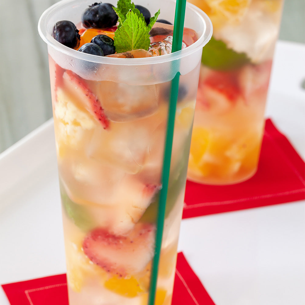 Bev Tek 24 oz Round Frosted Clear Plastic Hot / Cold Drinking Cup - 3 1/2" x 3 1/2" x 7" - 100 count box