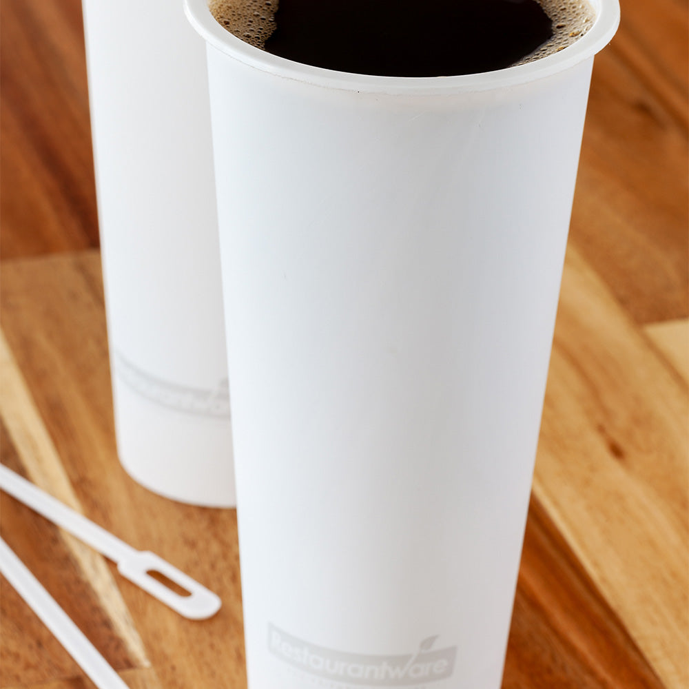 Bev Tek 24 oz Round Matte White Plastic Hot / Cold Drinking Cup - 3 1/2" x 3 1/2" x 7" - 100 count box
