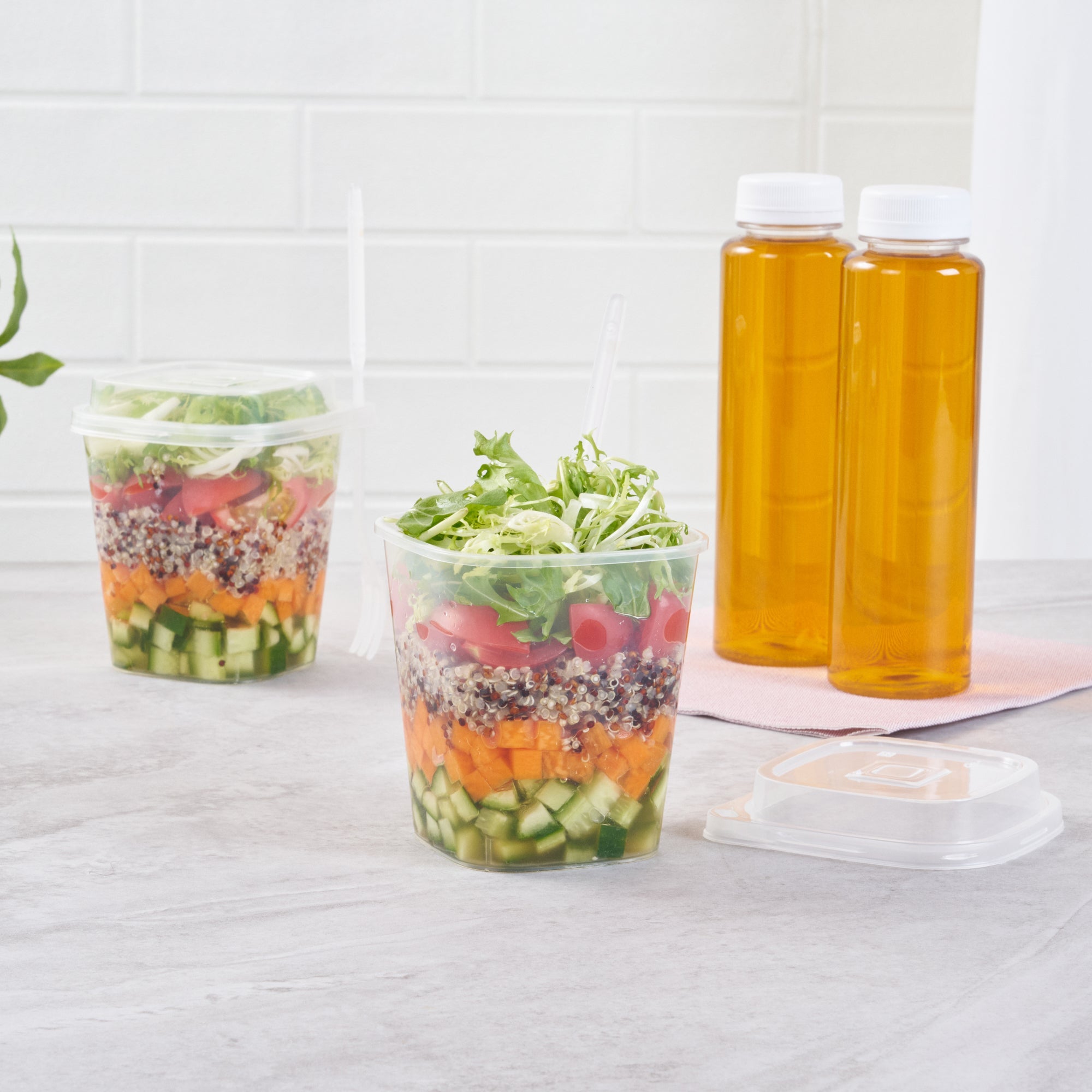 Asporto 17 oz Clear Plastic Salad To Go Cup - with Clear Lid and Fork - 3 1/2" x 3 1/2" x 4" - 100 count box