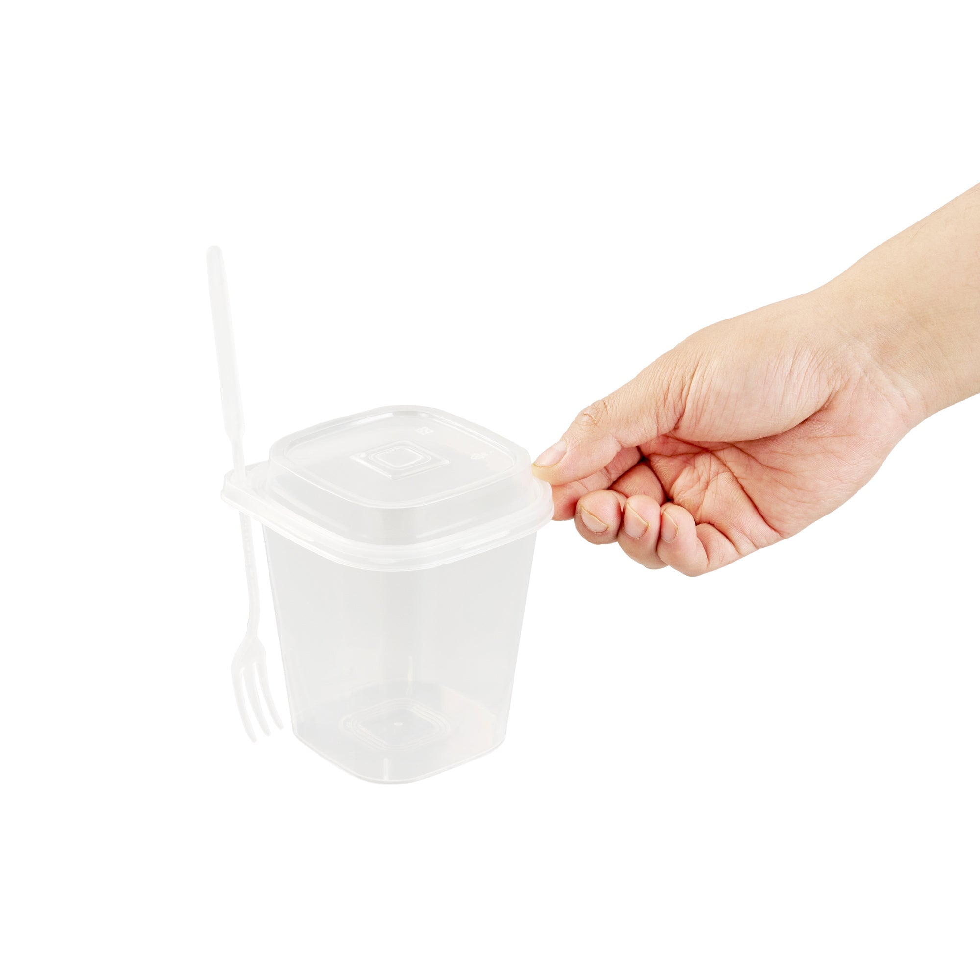 Asporto 17 oz Clear Plastic Salad To Go Cup - with Clear Lid and Fork - 3 1/2" x 3 1/2" x 4" - 100 count box