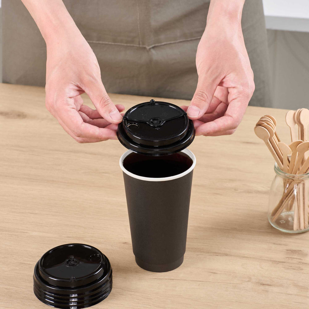 Bev Tek Black Plastic 2-in-1 Straw or Sip Coffee Cup Lid - Fits 8, 12, 16 and 20 oz - 100 count box