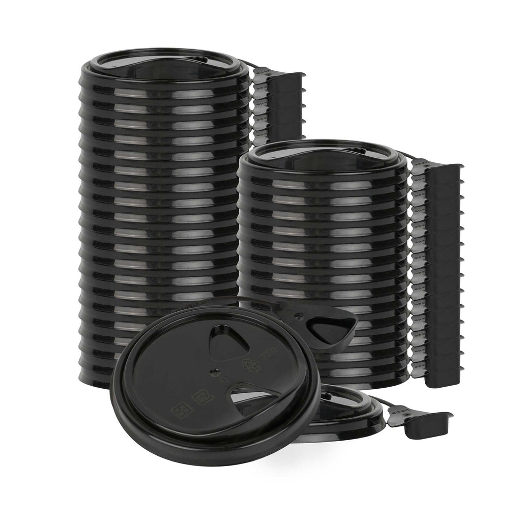 Bev Tek Black Plastic Pop Lock Coffee Cup Lid - Fits 8, 12, 16 and 20 oz - 100 count box