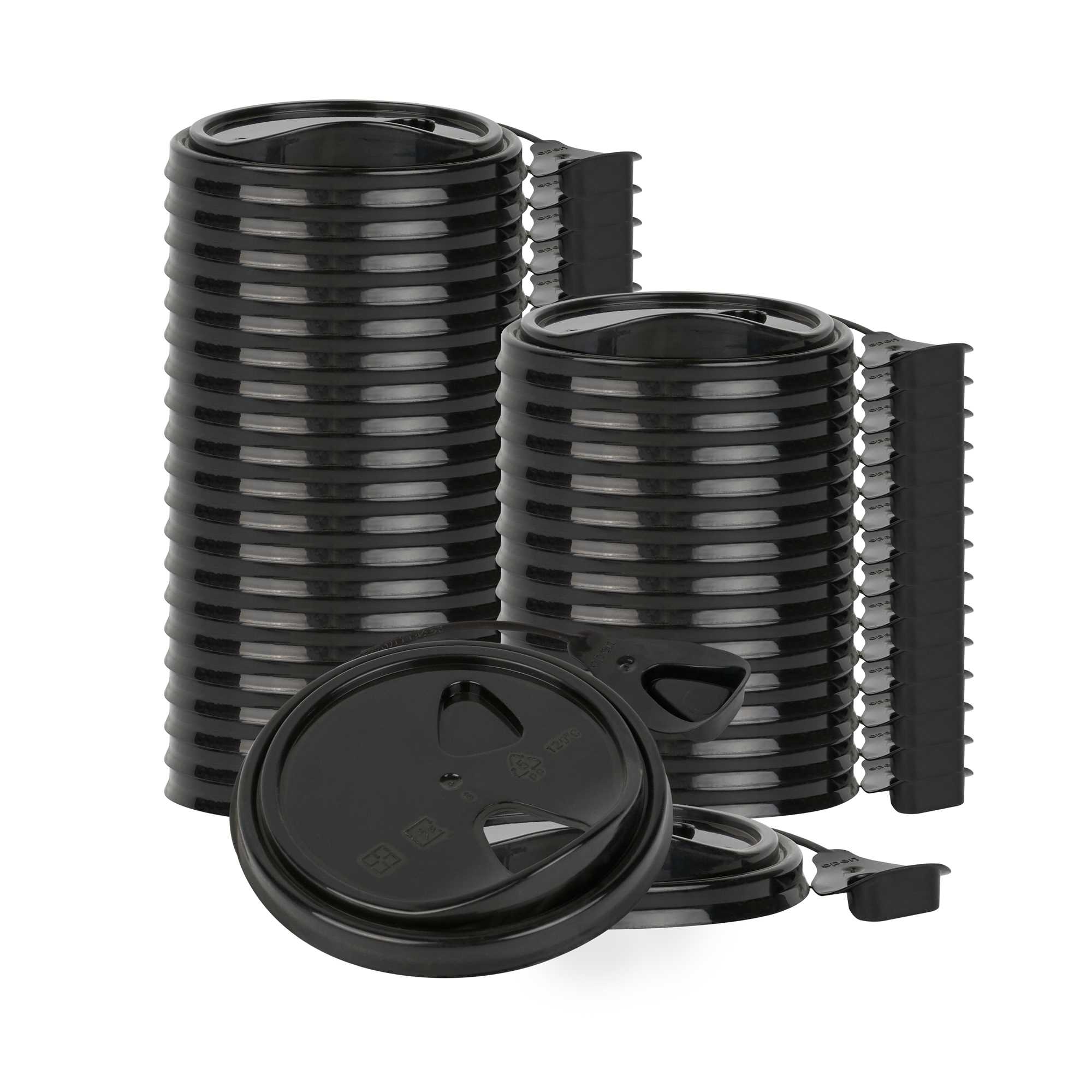 Bev Tek Black Plastic Pop Lock Coffee Cup Lid - Fits 8, 12, 16 and 20 oz - 100 count box