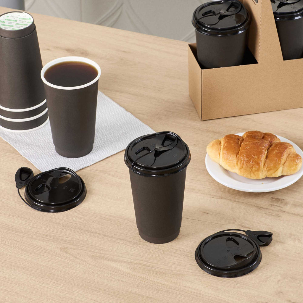 Bev Tek Black Plastic Pop Lock Coffee Cup Lid - Fits 8, 12, 16 and 20 oz - 100 count box