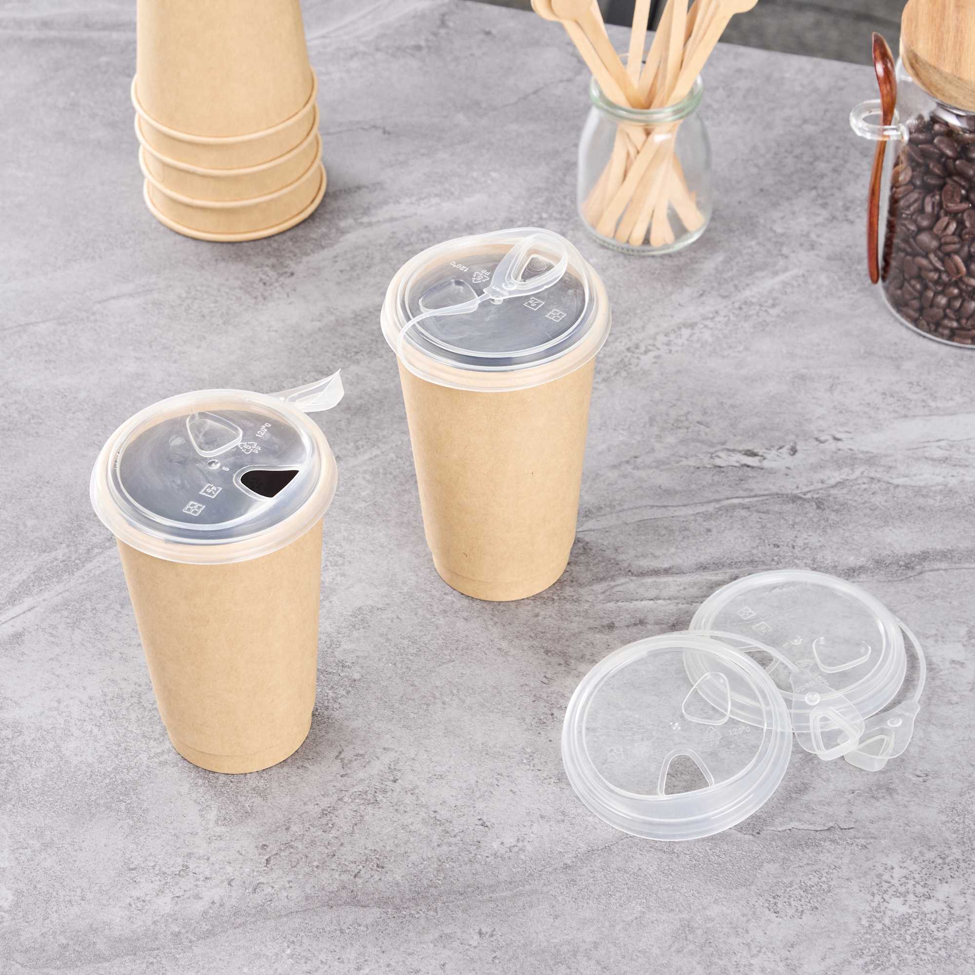 Bev Tek Clear Plastic Pop Lock Hot / Cold Drinking Cup Lid - Fits 12, 16 and 24 oz - 100 count box