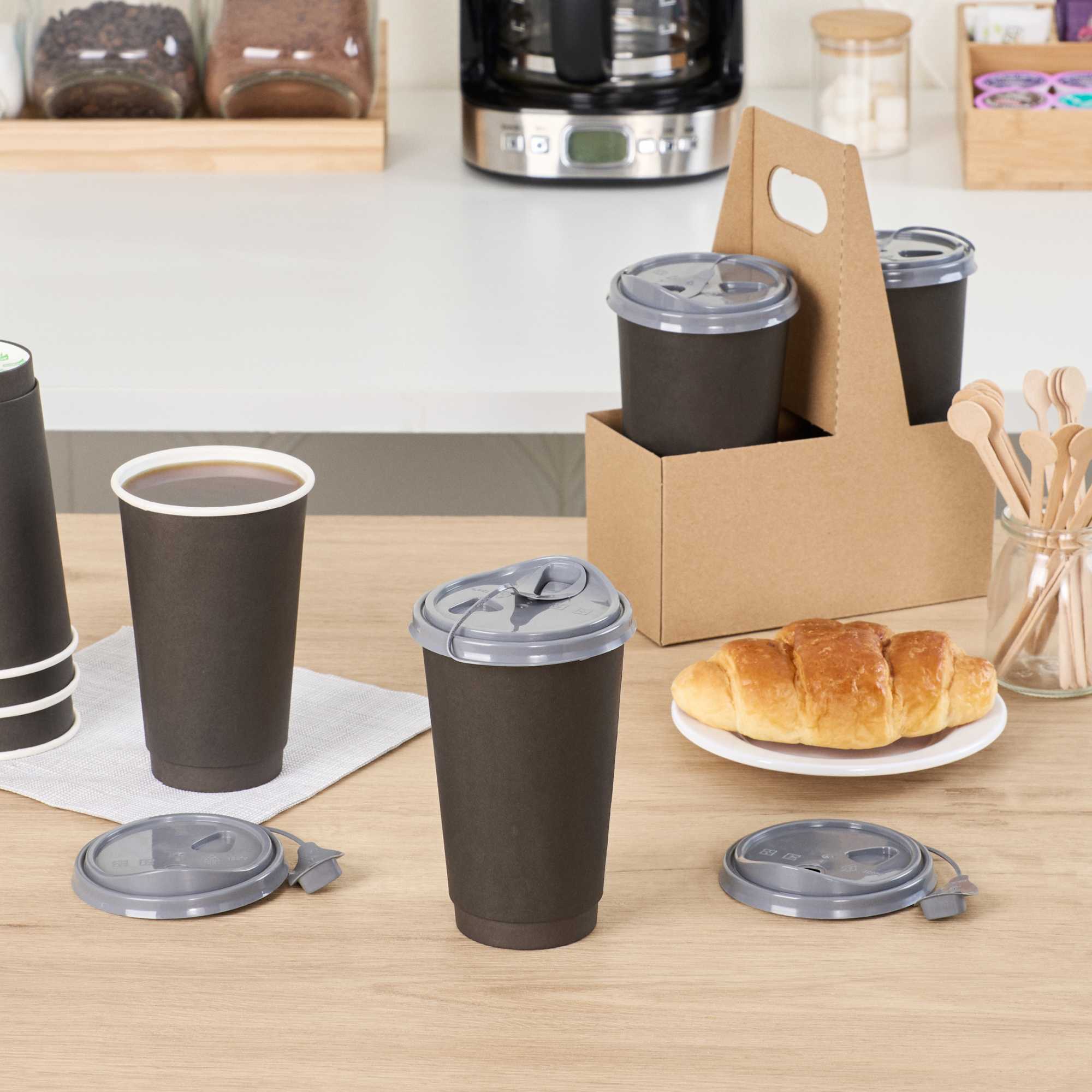 Bev Tek Gray Plastic Pop Lock Coffee Cup Lid - Fits 8, 12, 16 and 20 oz - 100 count box