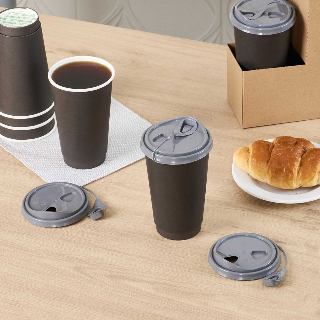 Bev Tek Gray Plastic Pop Lock Coffee Cup Lid - Fits 8, 12, 16 and 20 oz - 100 count box