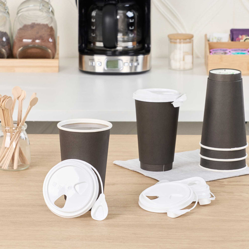 Bev Tek White Plastic Pop Lock Coffee Cup Lid - Fits 8, 12, 16 and 20 oz - 100 count box