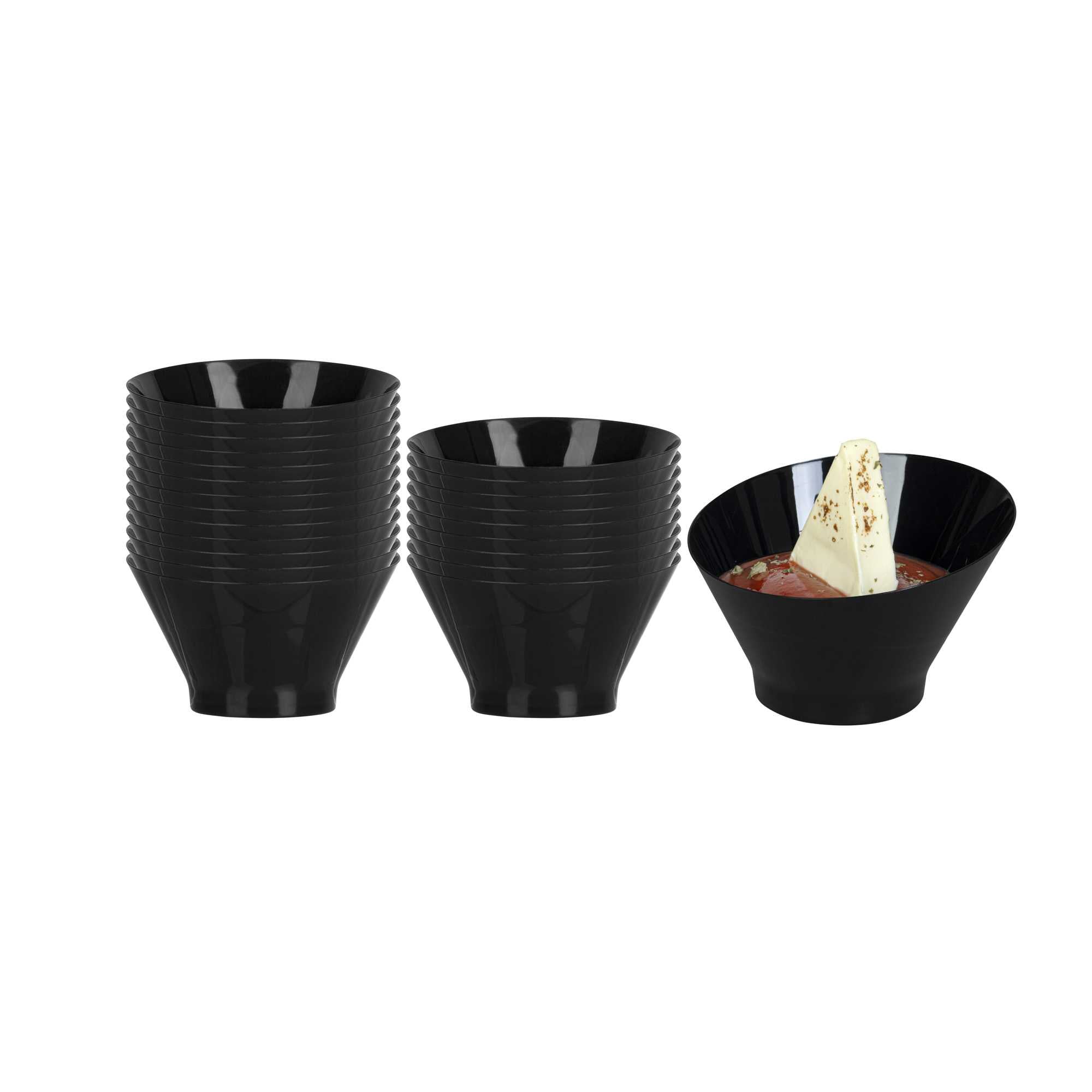 Mini Serve 5 oz Round Black Plastic Small Incline Bowl - 3 3/4" x 3 3/4" x 2 1/2" - 100 count box