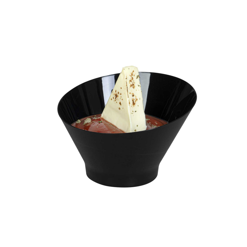 Mini Serve 5 oz Round Black Plastic Small Incline Bowl - 3 3/4" x 3 3/4" x 2 1/2" - 20 count box