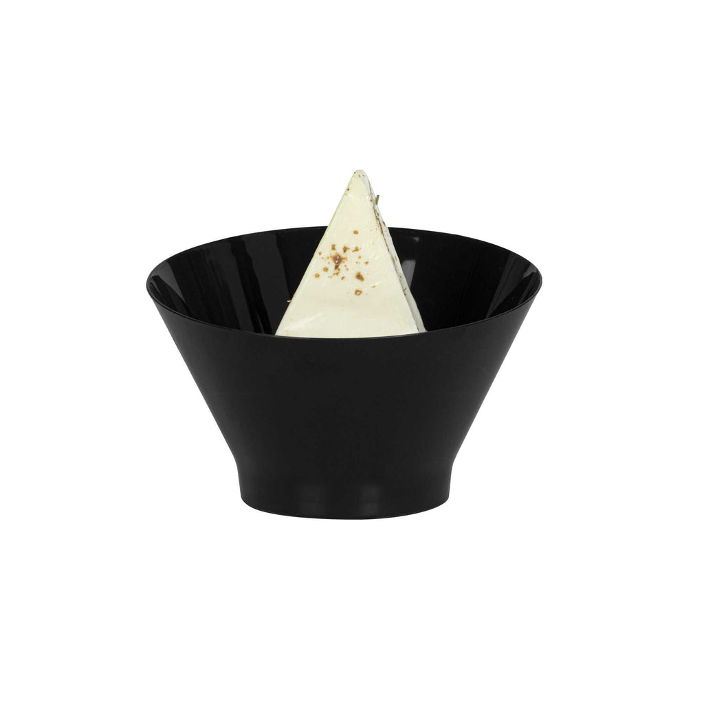 Mini Serve 5 oz Round Black Plastic Small Incline Bowl - 3 3/4" x 3 3/4" x 2 1/2" - 100 count box