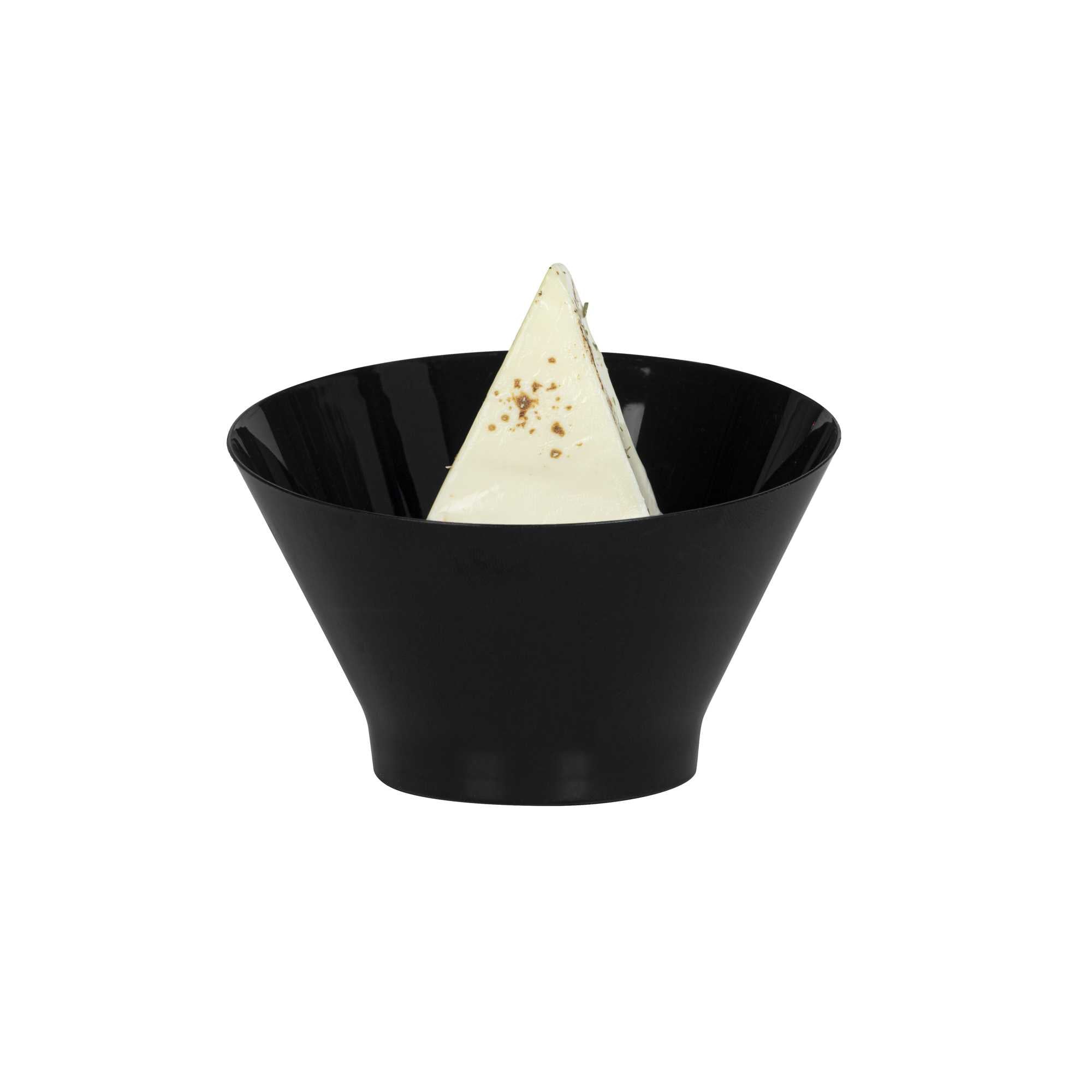 Mini Serve 5 oz Round Black Plastic Small Incline Bowl - 3 3/4" x 3 3/4" x 2 1/2" - 100 count box