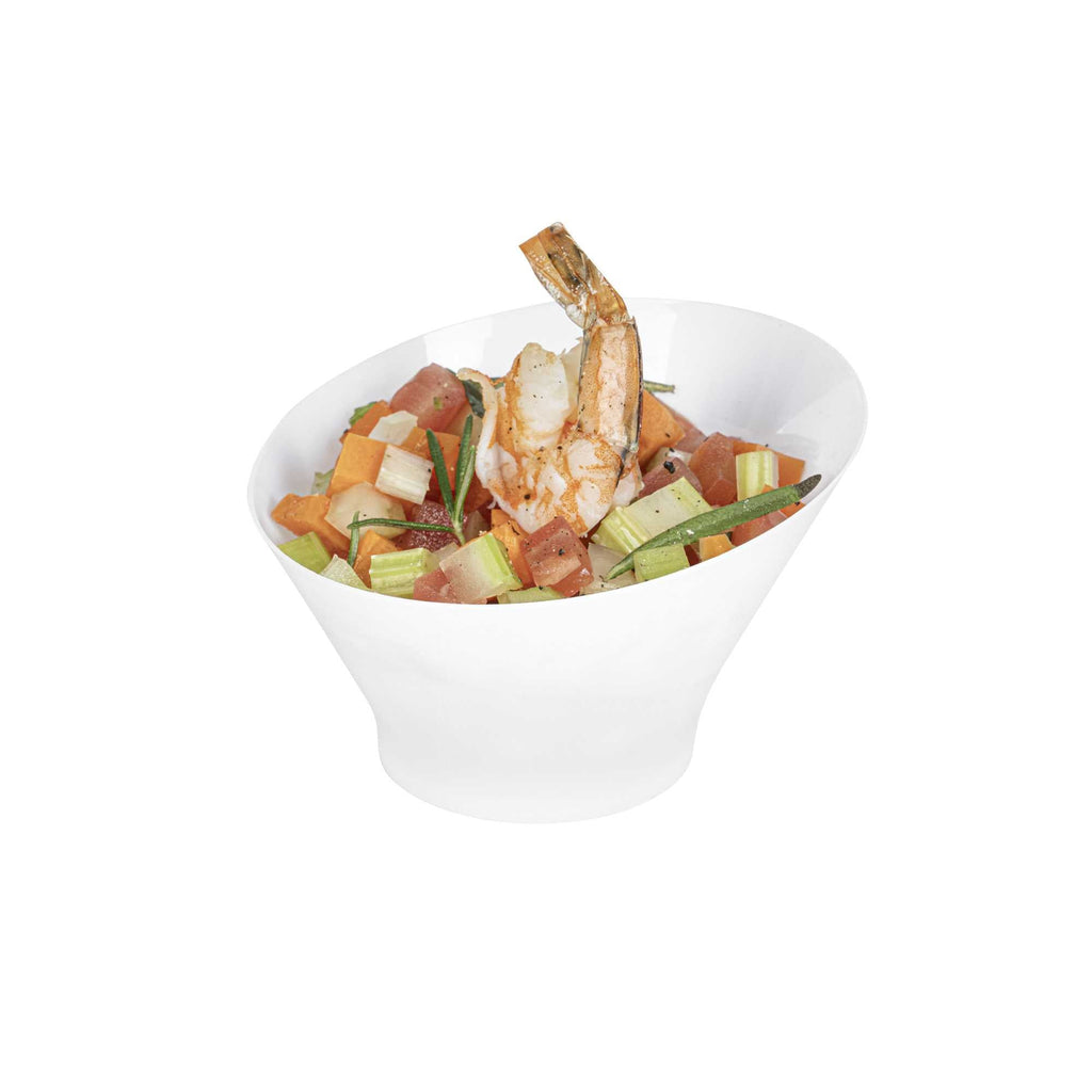 Mini Serve 5 oz Round White Plastic Small Incline Bowl - 3 3/4" x 3 3/4" x 2 1/2" - 100 count box