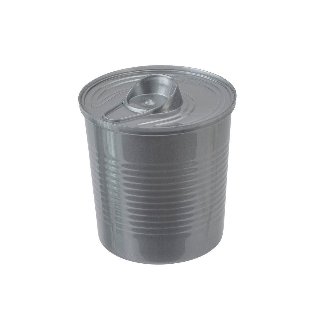 Mini Serve 4 oz Round Silver Plastic Tin Can - with Lid - 2 1/2" x 2 1/2" x 2 3/4" - 100 count box