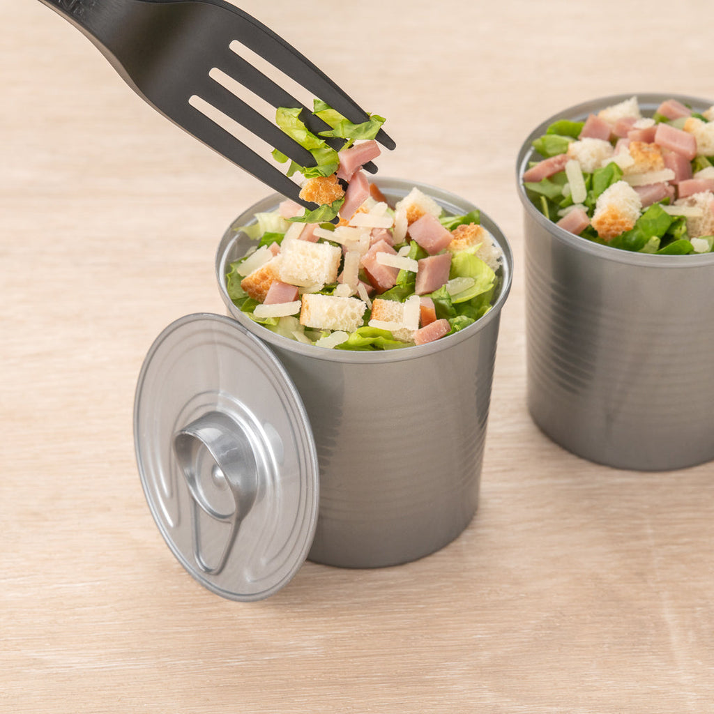 Mini Serve 4 oz Round Silver Plastic Tin Can - with Lid - 2 1/2" x 2 1/2" x 2 3/4" - 20 count box