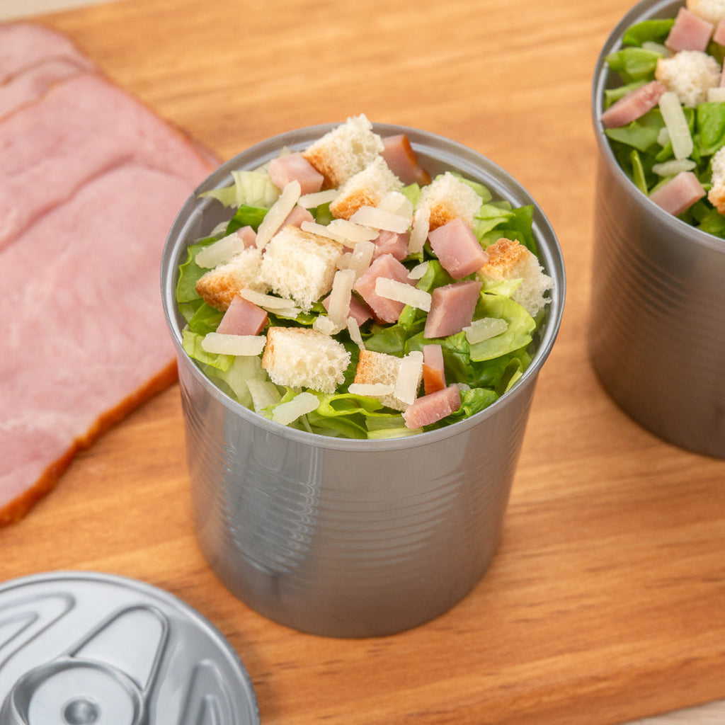 Mini Serve 4 oz Round Silver Plastic Tin Can - with Lid - 2 1/2" x 2 1/2" x 2 3/4" - 20 count box
