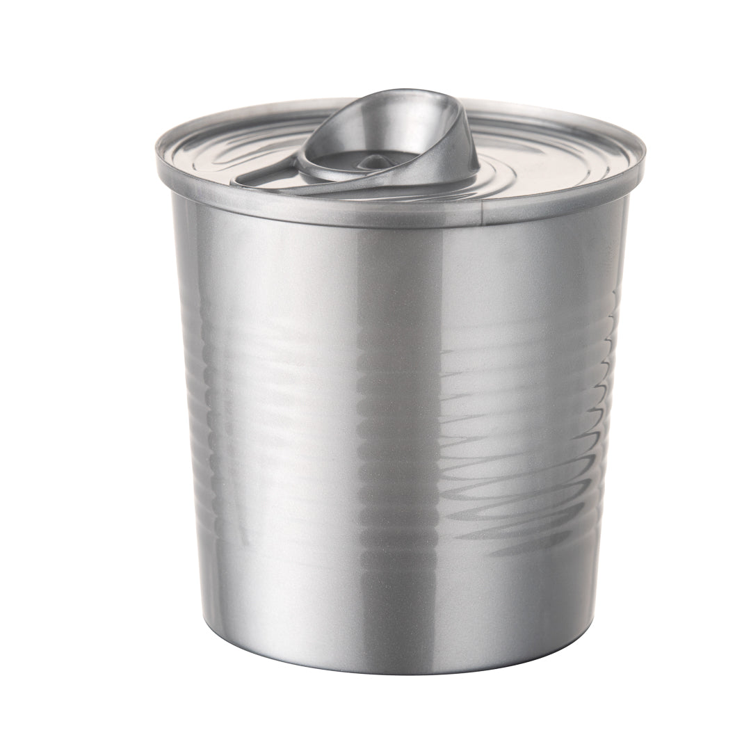 Mini Serve 4 oz Round Silver Plastic Tin Can - with Lid - 2 1/2" x 2 1/2" x 2 3/4" - 100 count box