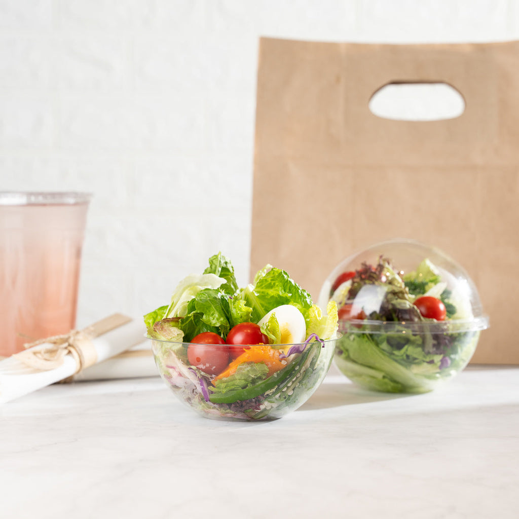 Thermo Tek 12 oz Clear Plastic Sphere Salad Container - with Dome Lid - 5 1/4" x 5 1/4" x 4 1/2" - 500 count box