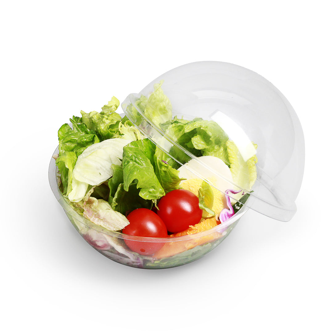 Thermo Tek 12 oz Clear Plastic Sphere Salad Container - with Dome Lid - 5 1/4" x 5 1/4" x 4 1/2" - 50 count box