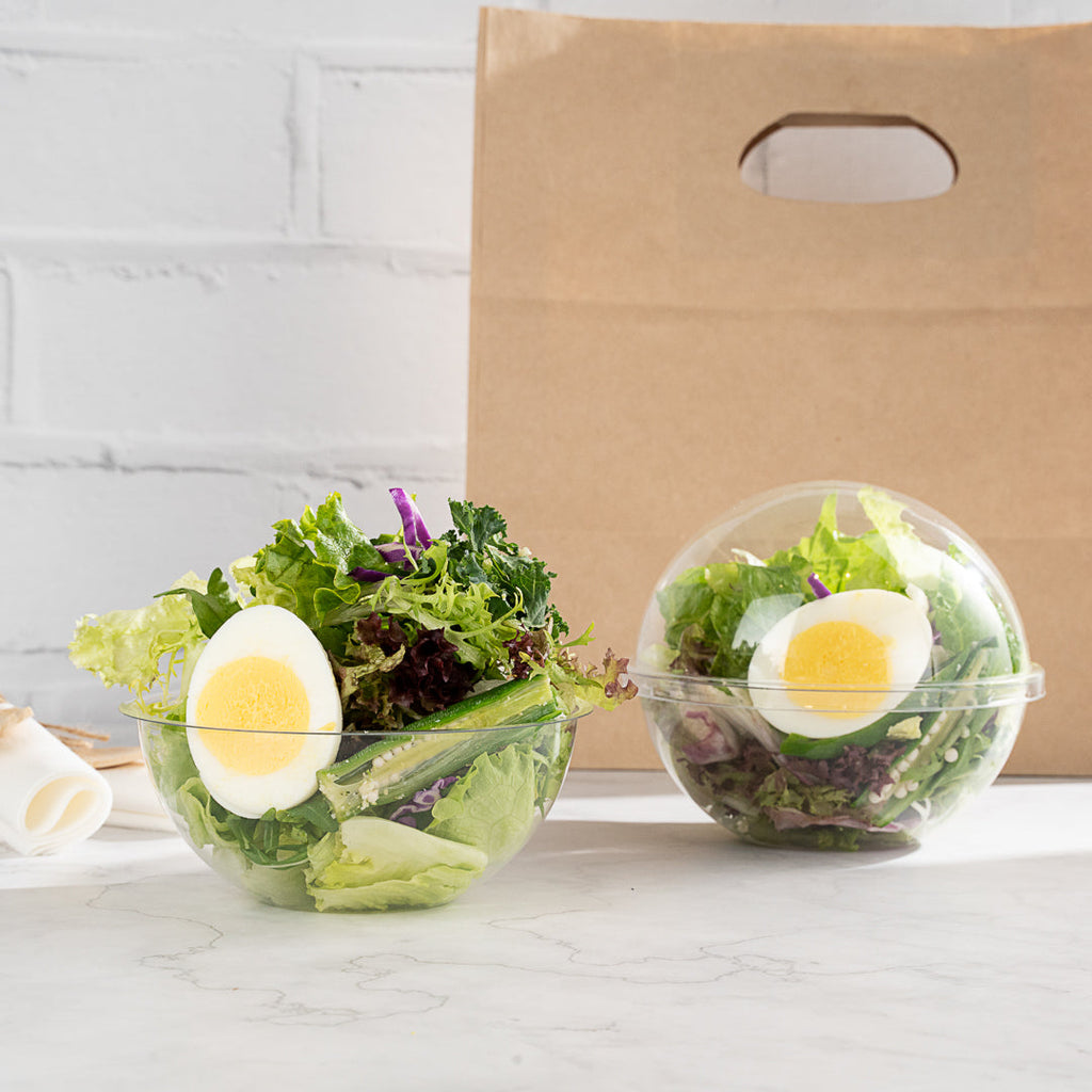 Thermo Tek 12 oz Clear Plastic Sphere Salad Container - with Dome Lid - 5 1/4" x 5 1/4" x 4 1/2" - 50 count box