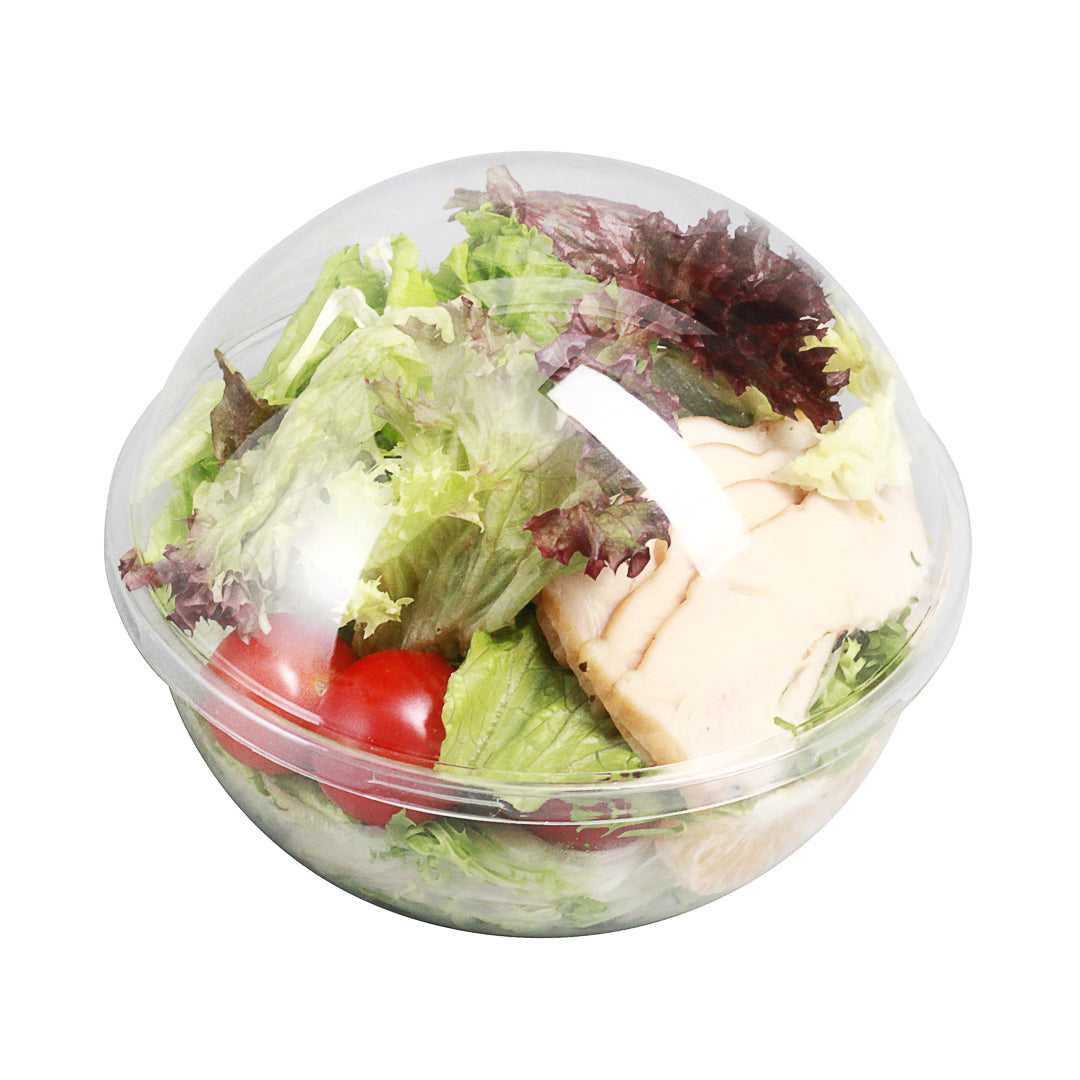 Thermo Tek 21 oz Clear Plastic Sphere Salad Container - with Dome Lid - 5 3/4" x 5 3/4" x 4 3/4" - 50 count box