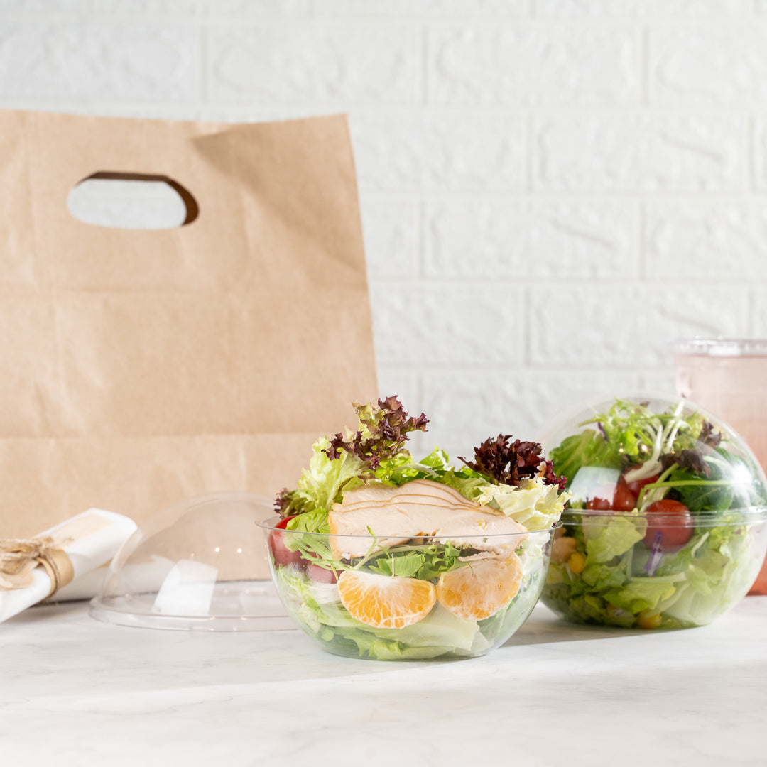 Thermo Tek 21 oz Clear Plastic Sphere Salad Container - with Dome Lid - 5 3/4" x 5 3/4" x 4 3/4" - 50 count box