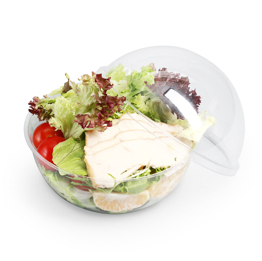 Thermo Tek 21 oz Clear Plastic Sphere Salad Container - with Dome Lid - 5 3/4" x 5 3/4" x 4 3/4" - 50 count box