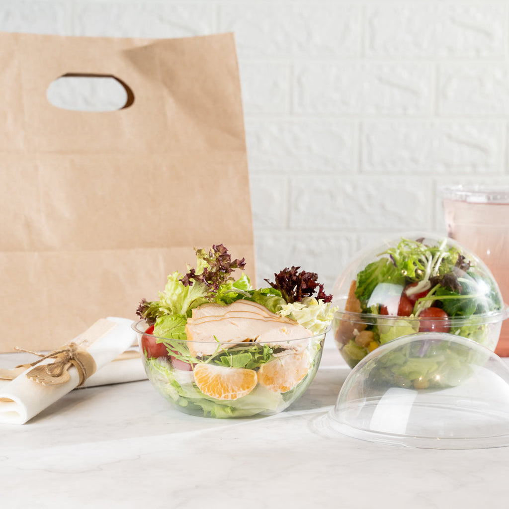 Thermo Tek 21 oz Clear Plastic Sphere Salad Container - with Dome Lid - 5 3/4" x 5 3/4" x 4 3/4" - 50 count box