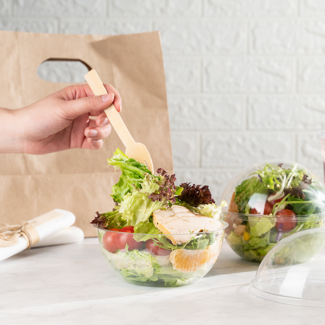 Thermo Tek 21 oz Clear Plastic Sphere Salad Container - with Dome Lid - 5 3/4" x 5 3/4" x 4 3/4" - 500 count box