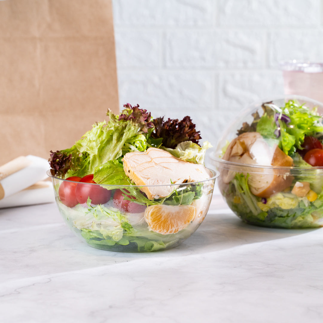 Thermo Tek 21 oz Clear Plastic Sphere Salad Container - with Dome Lid - 5 3/4" x 5 3/4" x 4 3/4" - 500 count box
