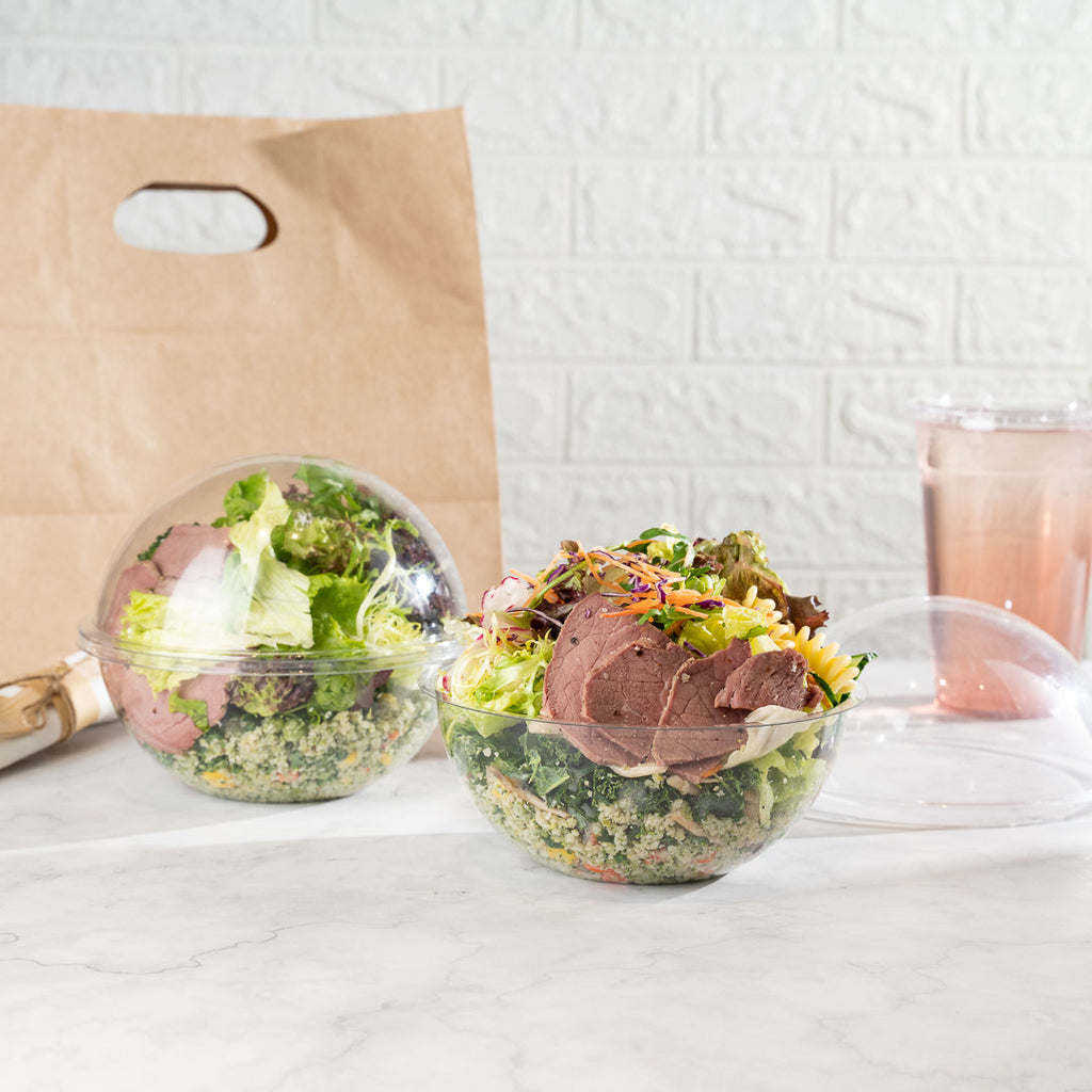 Thermo Tek 28 oz Clear Plastic Sphere Salad Container - with Dome Lid - 6 1/2" x 6 1/2" x 5 1/2" - 50 count box