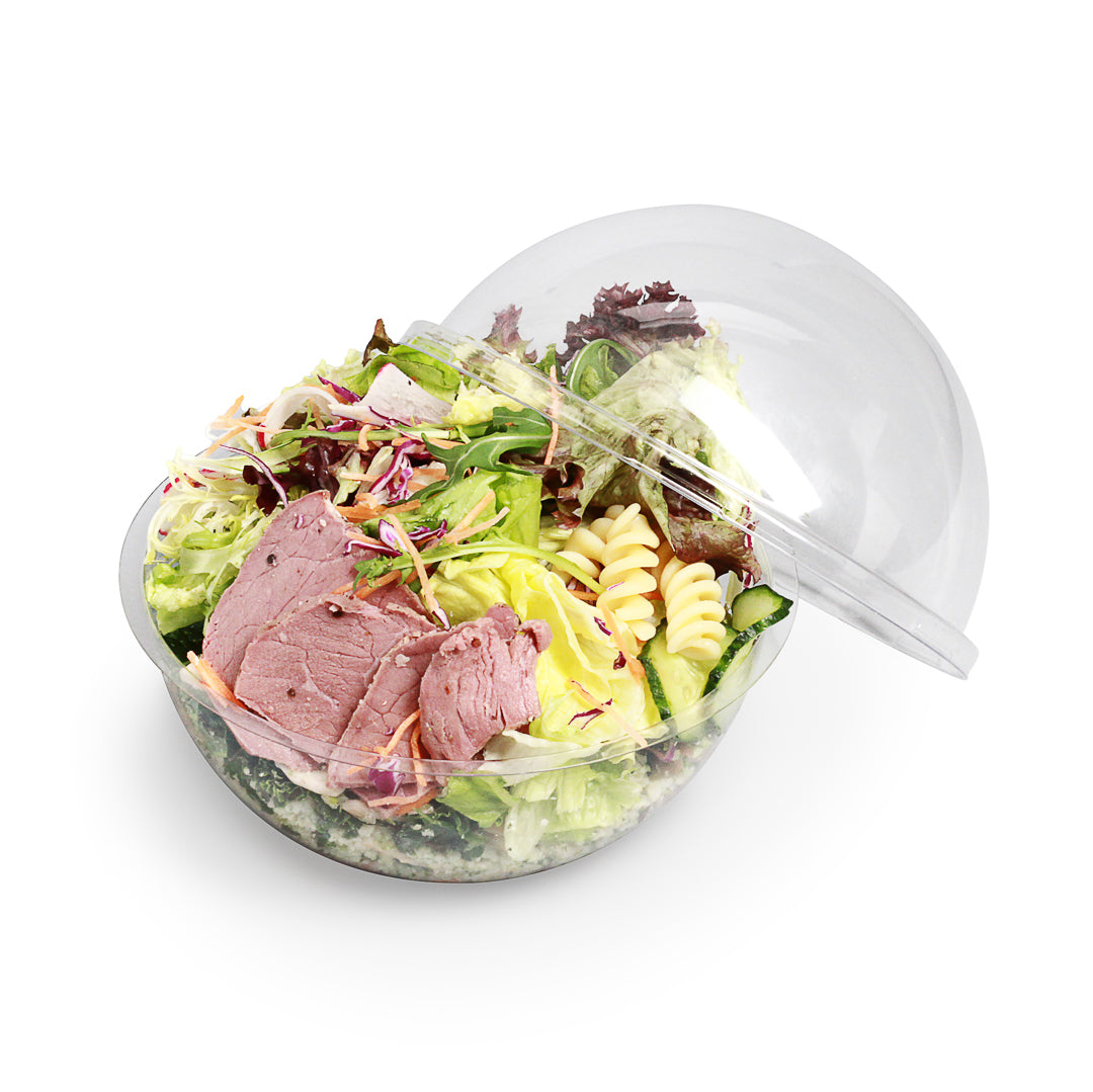 Thermo Tek 28 oz Clear Plastic Sphere Salad Container - with Dome Lid - 6 1/2" x 6 1/2" x 5 1/2" - 50 count box