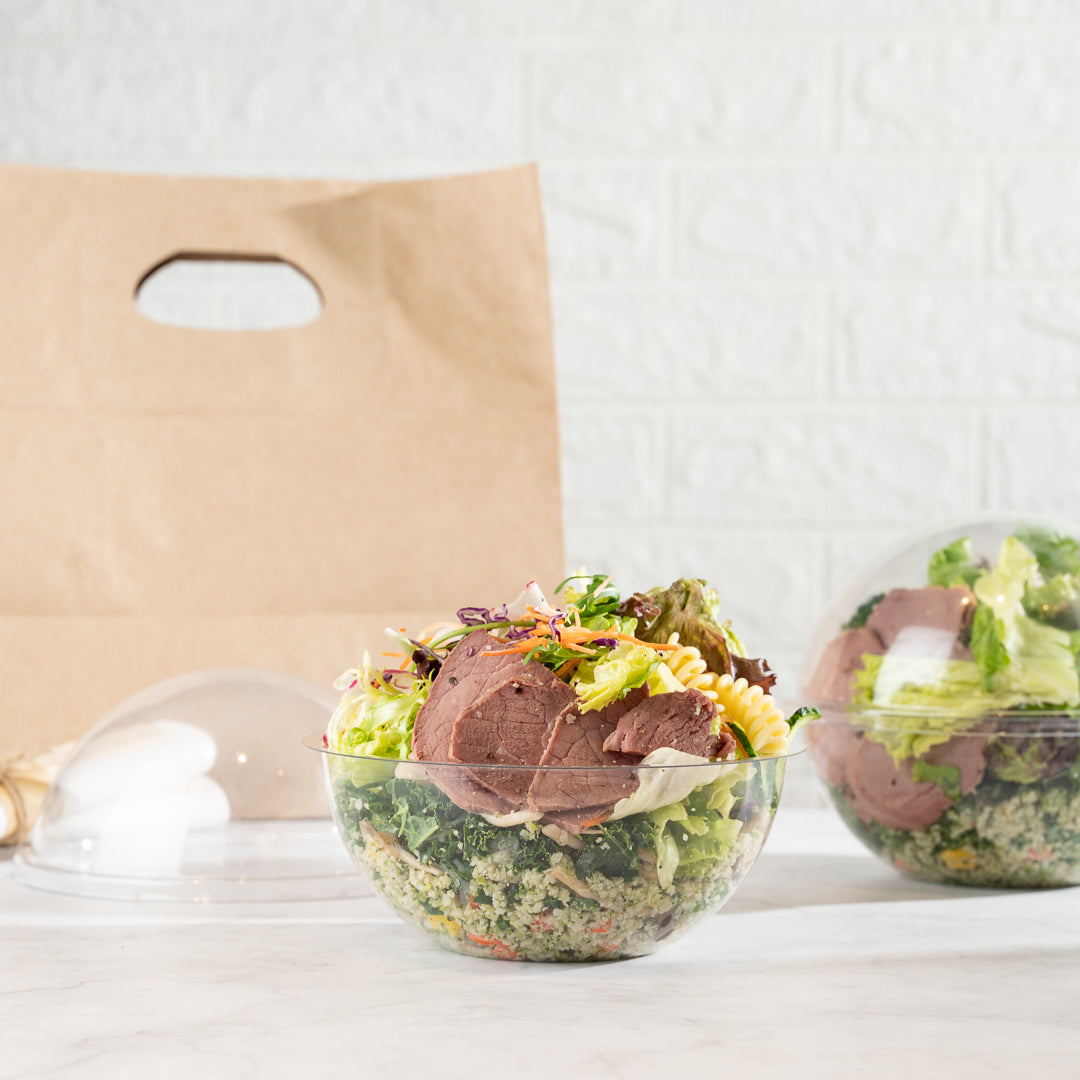 Thermo Tek 28 oz Clear Plastic Sphere Salad Container - with Dome Lid - 6 1/2" x 6 1/2" x 5 1/2" - 50 count box