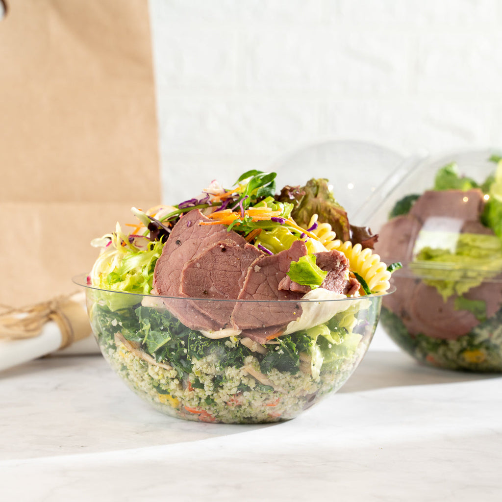 Thermo Tek 28 oz Clear Plastic Sphere Salad Container - with Dome Lid - 6 1/2" x 6 1/2" x 5 1/2" - 500 count box