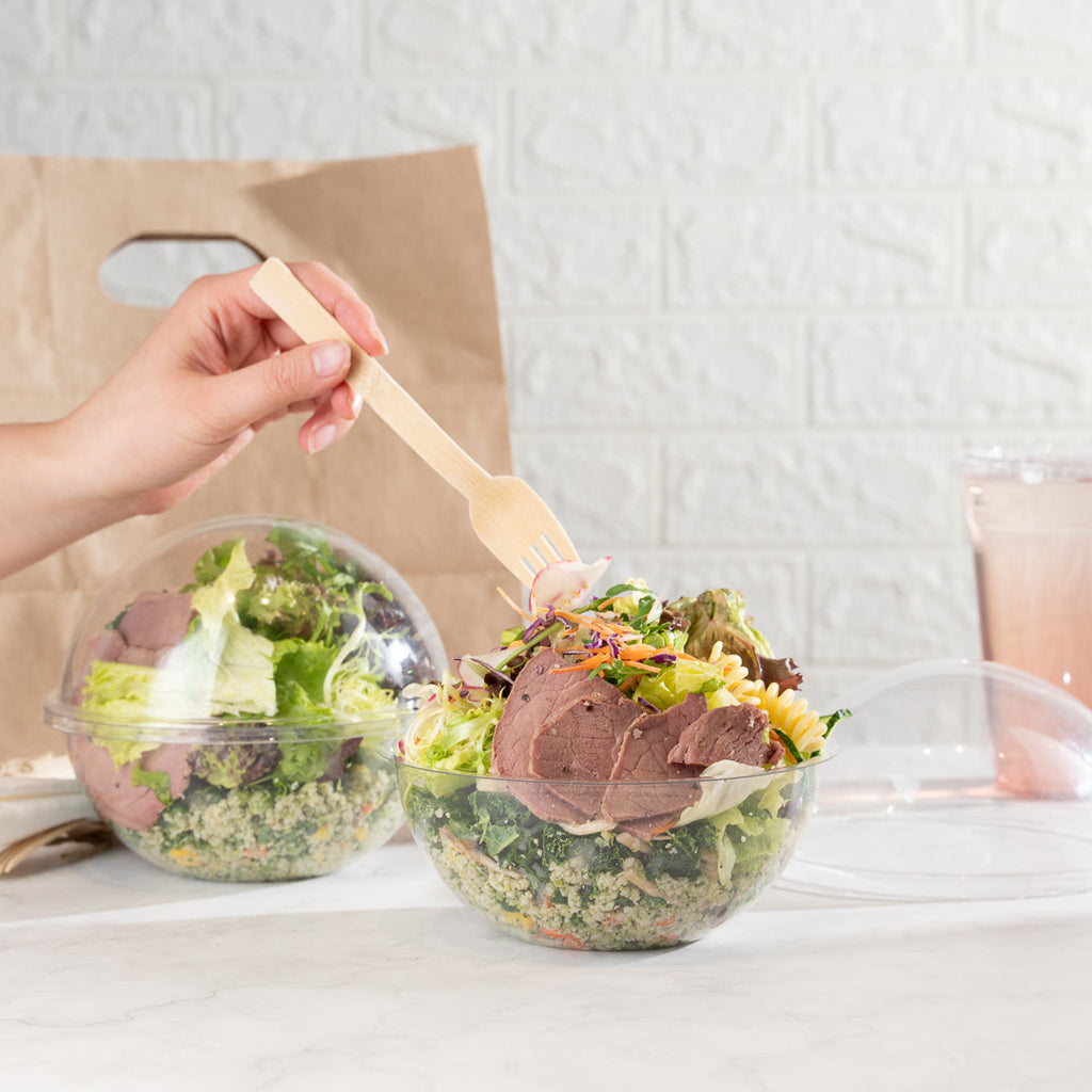 Thermo Tek 28 oz Clear Plastic Sphere Salad Container - with Dome Lid - 6 1/2" x 6 1/2" x 5 1/2" - 500 count box