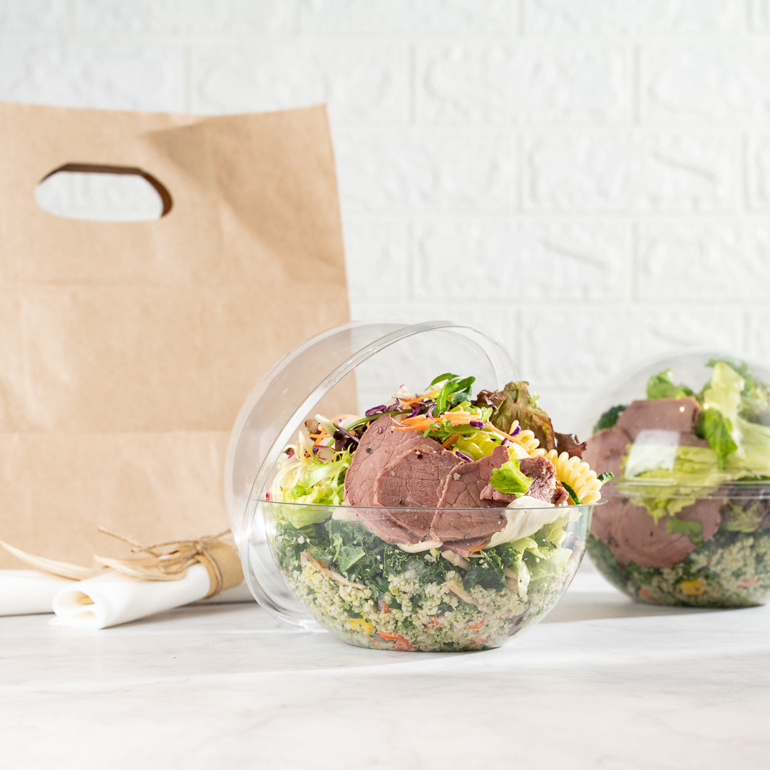 Thermo Tek 28 oz Clear Plastic Sphere Salad Container - with Dome Lid - 6 1/2" x 6 1/2" x 5 1/2" - 500 count box