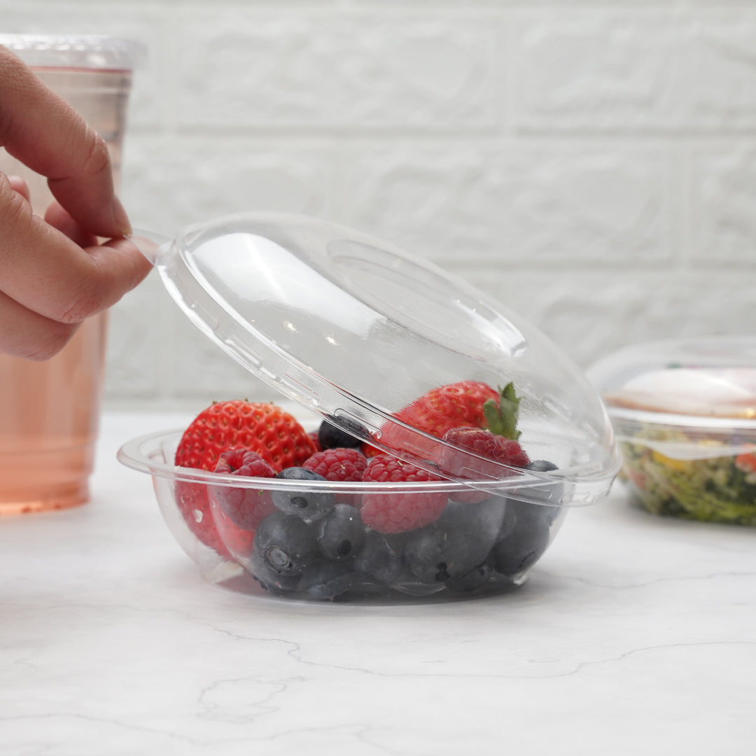 Thermo Tek Clear Plastic Ergo-Grip Bowl Lid - Fits 8 / 12 / 16 oz - 50 count box