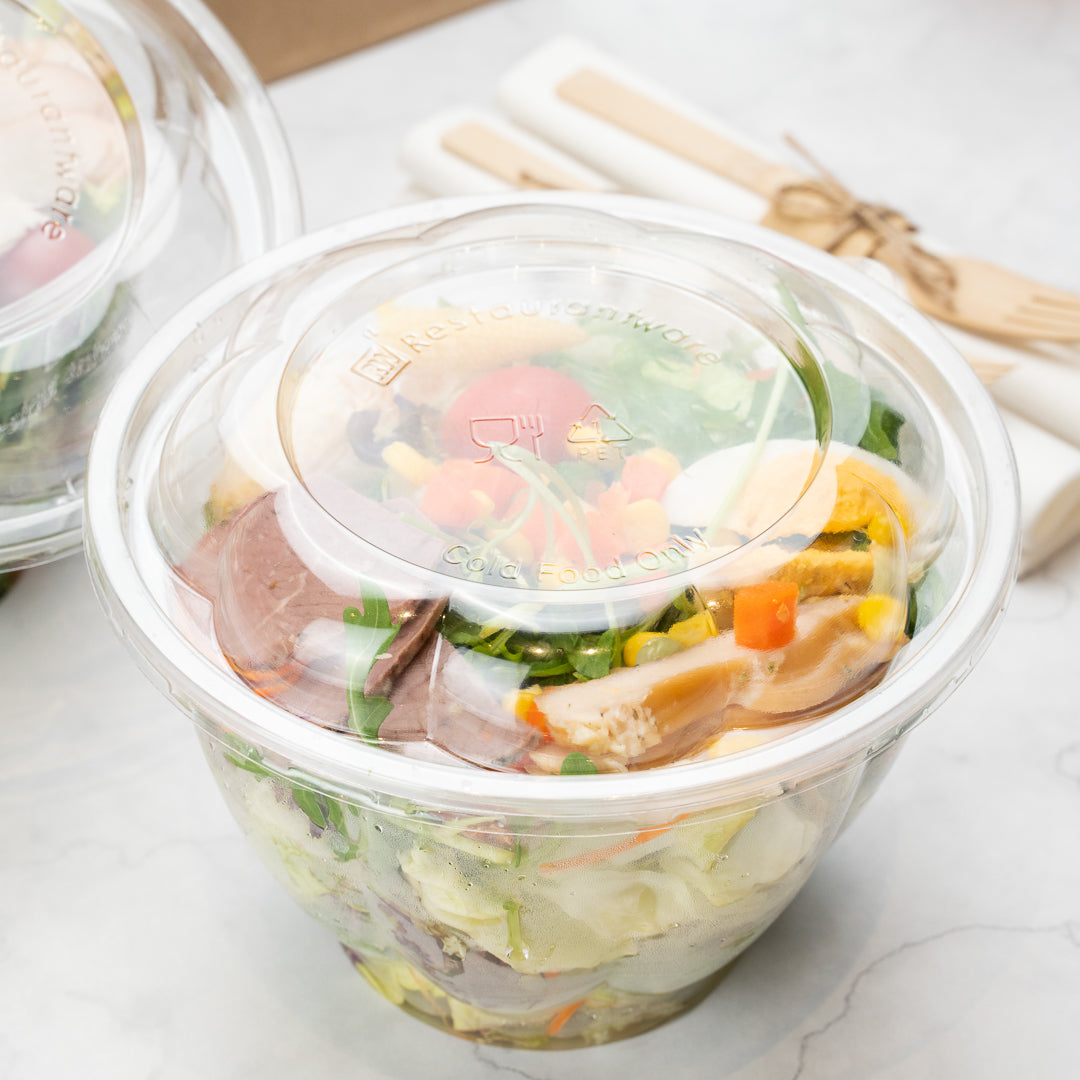 Thermo Tek 48 oz Clear Plastic Ergo-Grip Bowl - 6 3/4" x 6 3/4" x 4 1/4" - 50 count box
