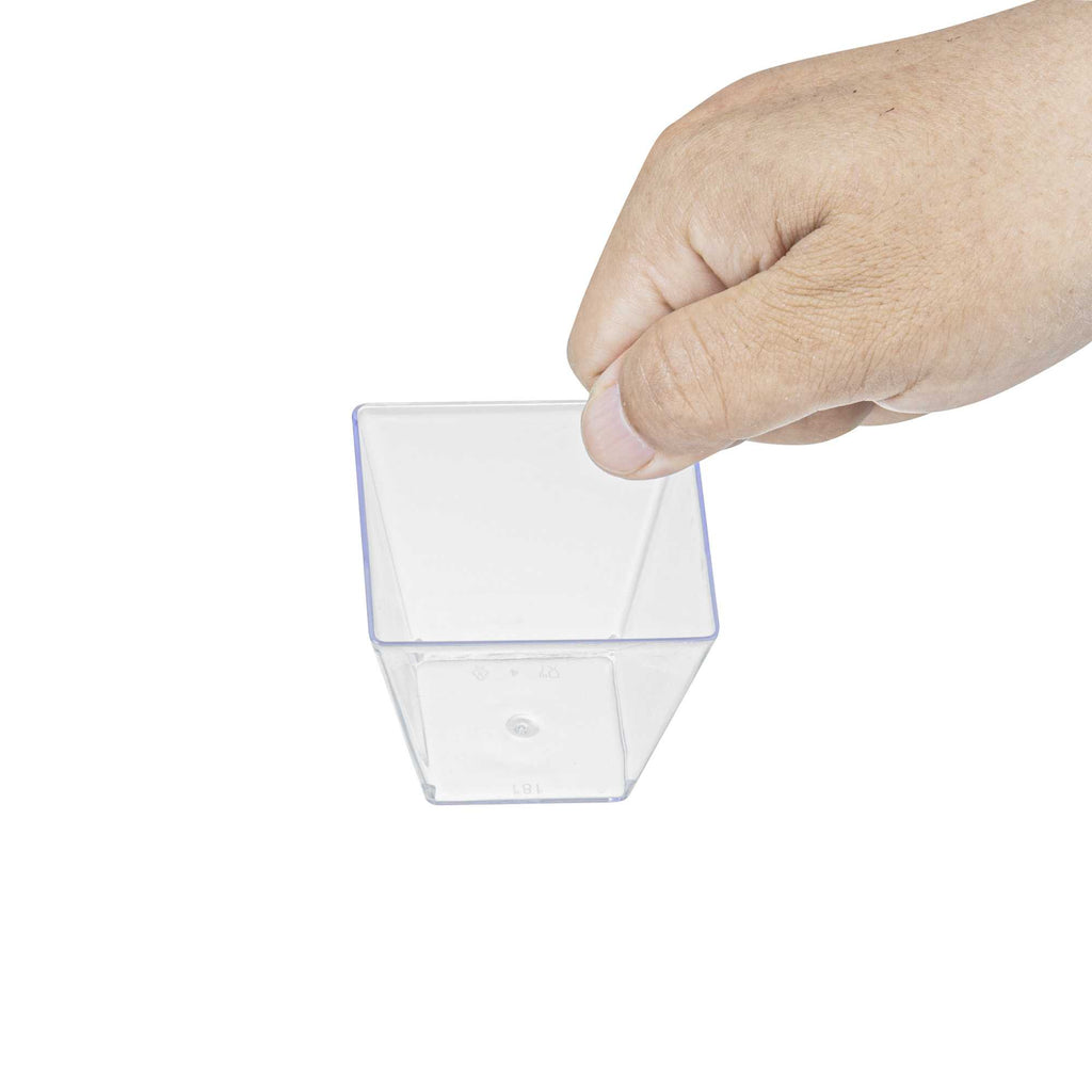 Mini Serve 4 oz Square Clear Plastic Small Kova Cup - 2 1/4" x 2 1/4" x 2" - 20 count box