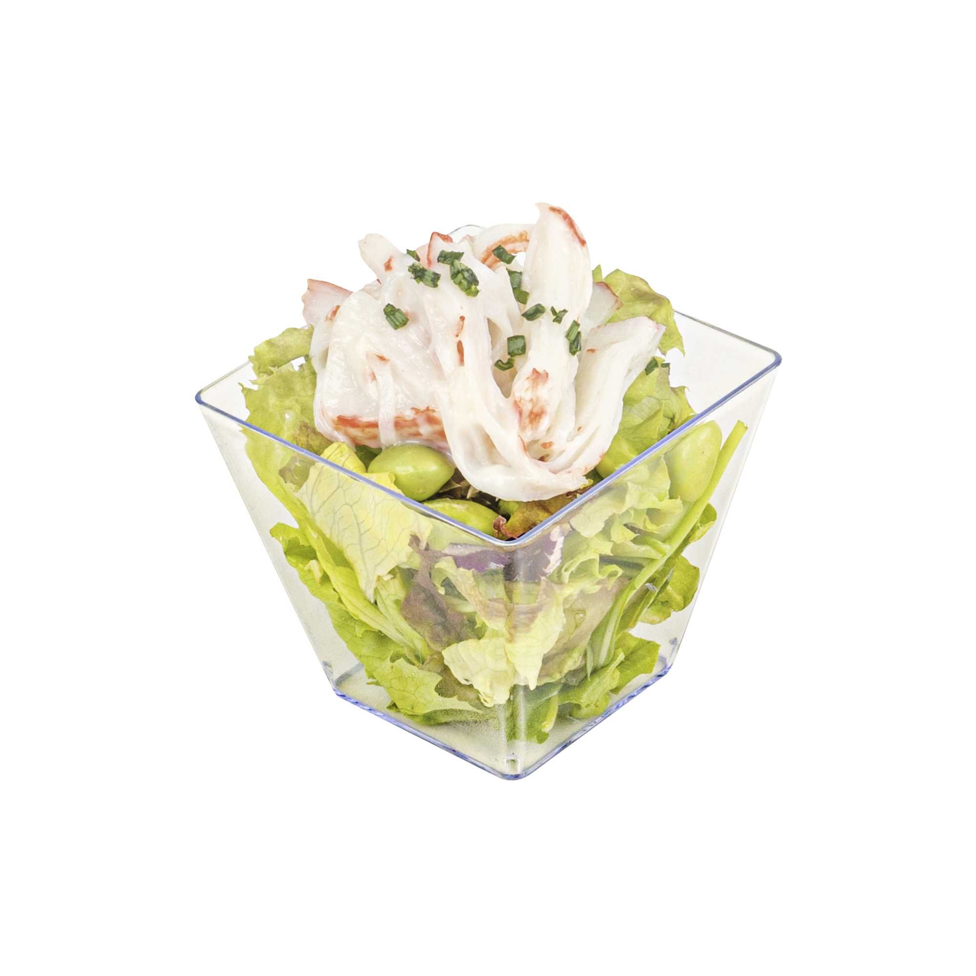 Mini Serve 4 oz Square Clear Plastic Small Kova Cup - 2 1/4" x 2 1/4" x 2" - 20 count box