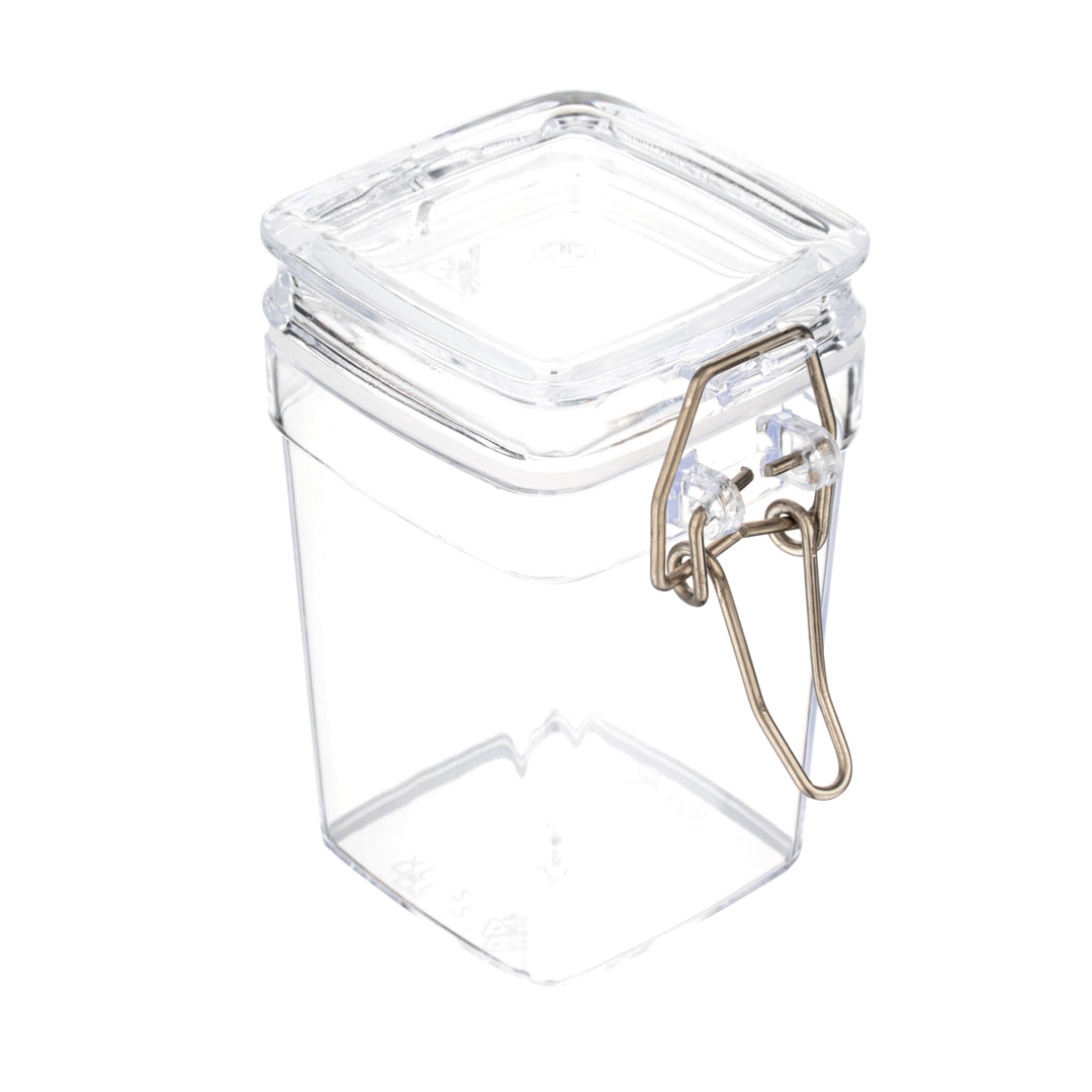 Mini Serve 3 oz Square Clear Plastic Nostalgic Mason Jar - with Clamp Lid - 2 1/2" x 2" x 3" - 10 count box