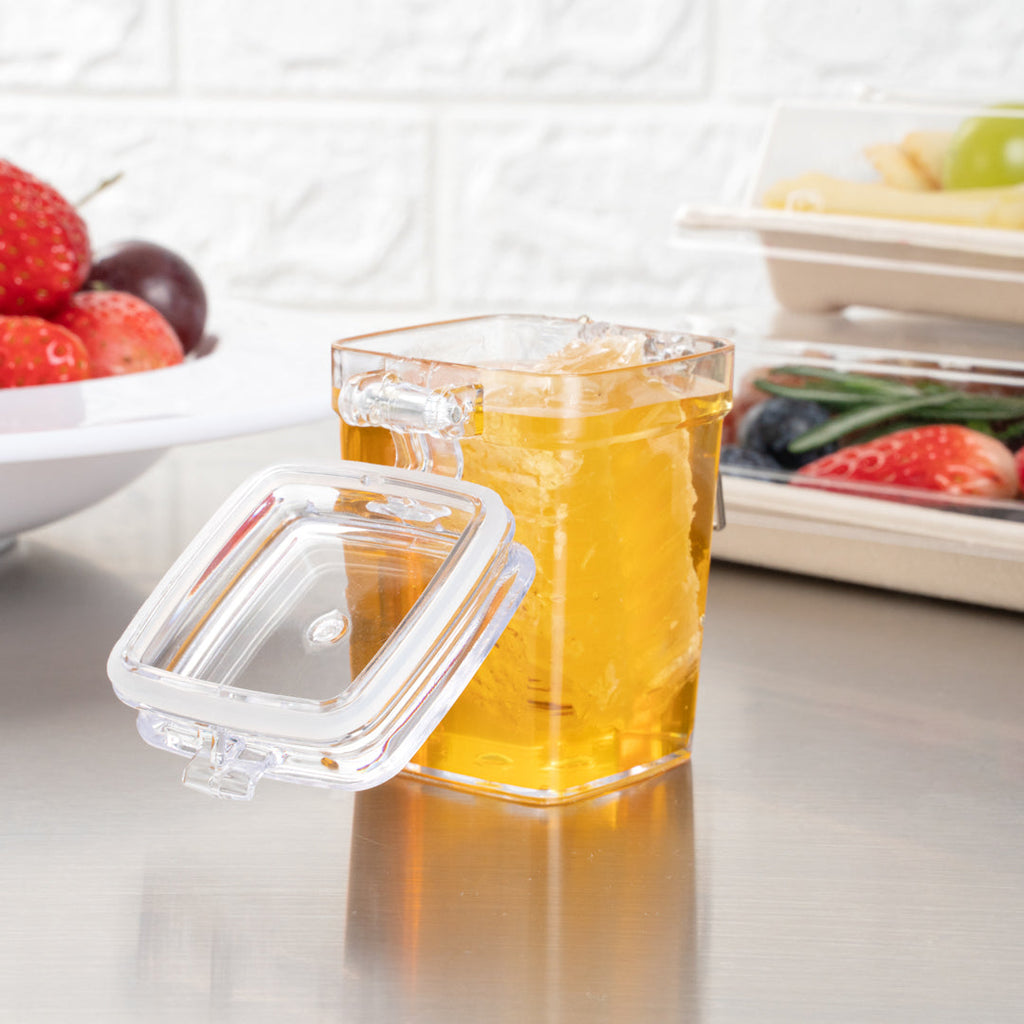 Mini Serve 3 oz Square Clear Plastic Nostalgic Mason Jar - with Clamp Lid - 2 1/2" x 2" x 3" - 10 count box