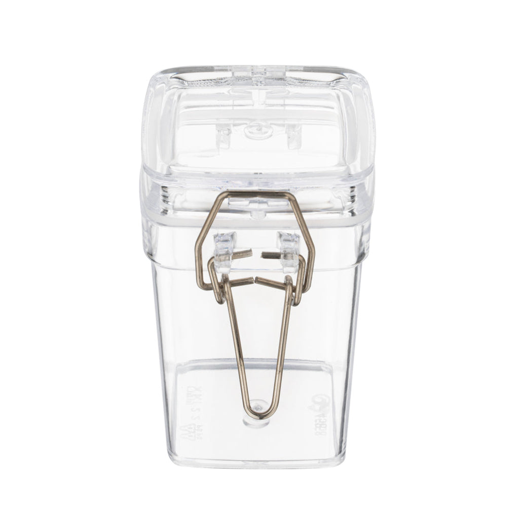 Mini Serve 3 oz Square Clear Plastic Nostalgic Mason Jar - with Clamp Lid - 2 1/2" x 2" x 3" - 100 count box