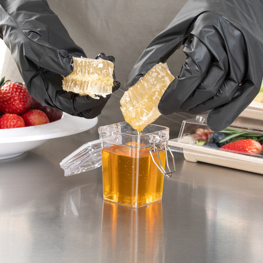 Mini Serve 3 oz Square Clear Plastic Nostalgic Mason Jar - with Clamp Lid - 2 1/2" x 2" x 3" - 100 count box