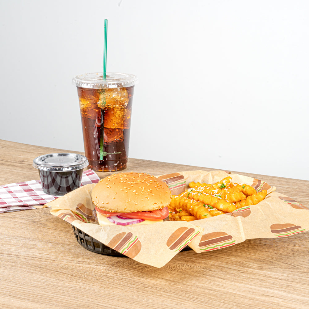 Chef 101 Oval Black Plastic Fast Food Serving Basket - 10 1/2" x 7 1/4" x 1 1/2" - 100 count box