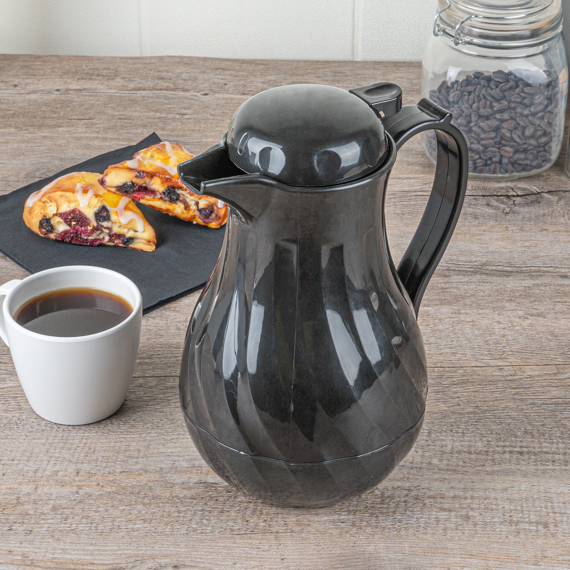 Restpresso 42 oz Black Thermal Coffee Carafe / Server - 8" x 6" x 10" - 10 count box