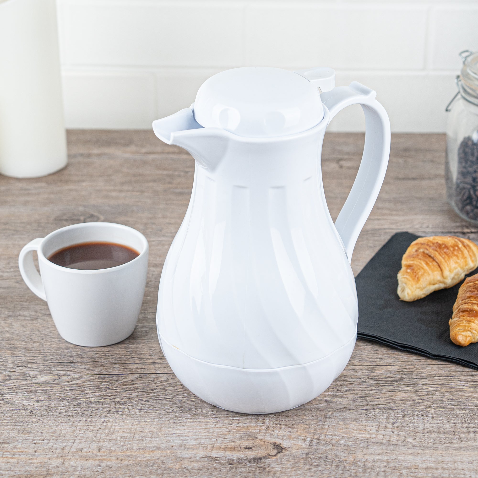Restpresso 42 oz White Thermal Coffee Carafe / Server - 8" x 6" x 10" - 10 count box